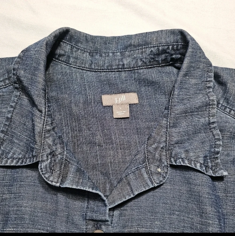 J Jill Large Longsleeve Button Frontt  Roll Tab Chambray   Denim Shirt Dress - Picture 6 of 14